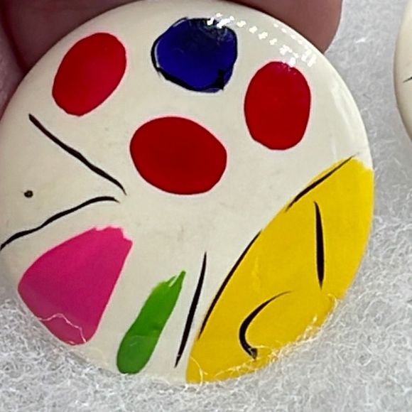 Vintage hand painted button wearable art earrings - Picture 3 of 8